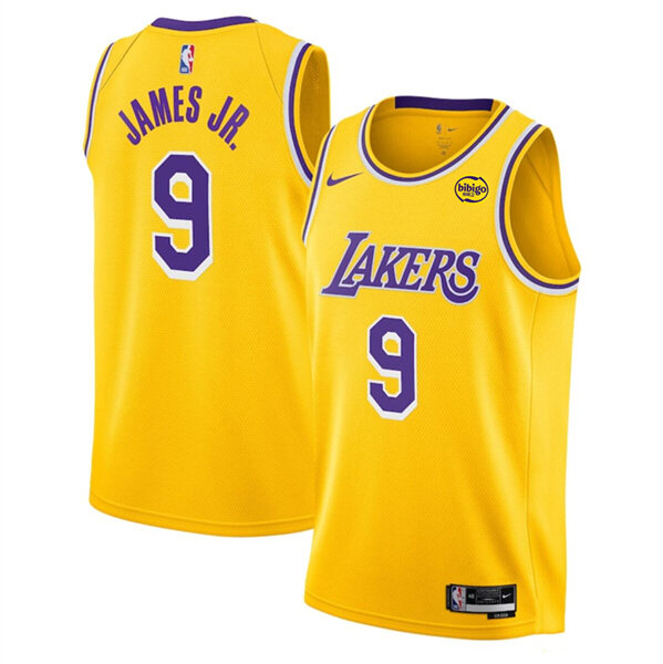 Баскетбольная майка NBA Лос-Анджелес Лейкерс № 9 Бронни Джеймс желтая SWINGMAN фото 1 &mdash; NBAform.ru
