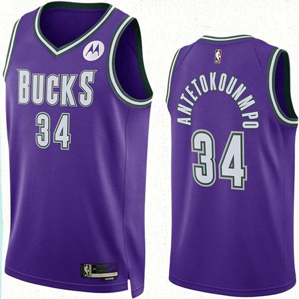 Баскетбольная майка NBA Милуоки Бакс № 34 Яннис Адетокунбо фиолетовая SWINGMAN фото 1 &mdash; NBAform.ru